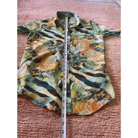 Pure Amici 100 % Silk Button Down Blouse Size S Multicolor Abstract Print - Picture 8 of 9